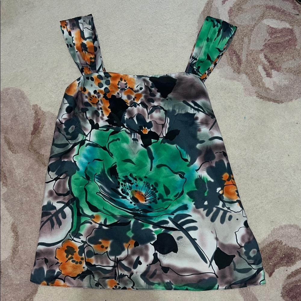 The Limited Floral Tank Top with Green and Orange Accents